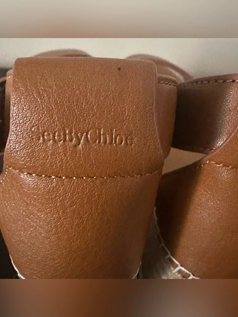 See by Chloé Tan Leather Espadrille Wedge Sandals with Ankle Strap
